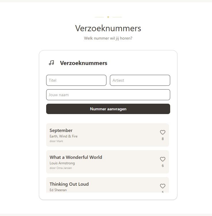 Muziekverzoeken indienen via de EenHart bruiloft-app