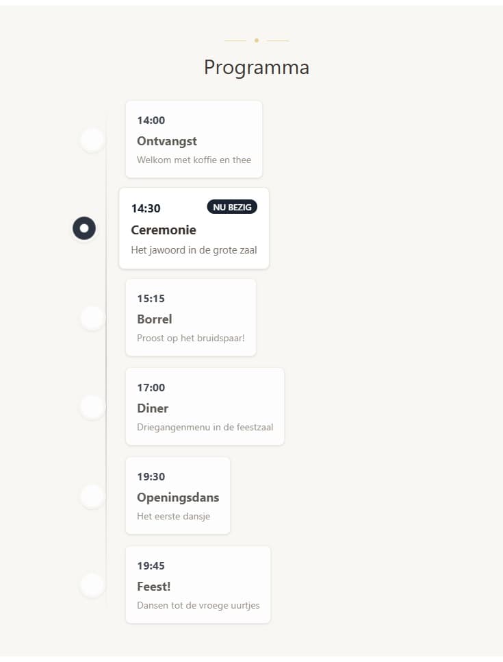 Dagprogramma tijdlijn in de EenHart bruiloft-app